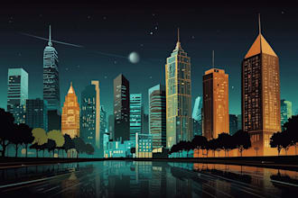 draw a building, landscape into vector art illustration