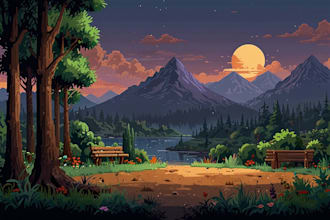 make pixel art scene or background