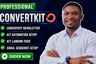 setup convertkit newsletter, kit automation, email sequence and kit landing page