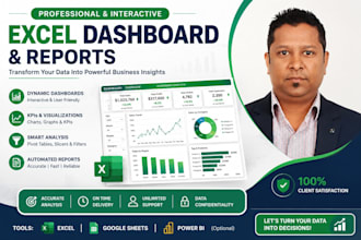 create professional excel dashboard, KPI reports, charts and automation
