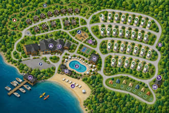 design and render resort map, campsite map, hotel property map, rv park, estate
