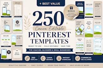 provide 250 canva editable pinterest templates and bonus