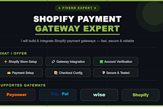 build and integrate shopify payment setup, payoneer setup