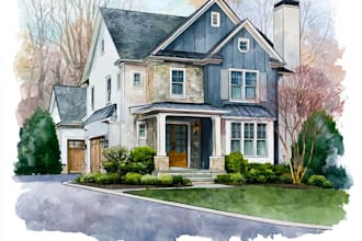 paint a watercolor house portrait or city space illustration
