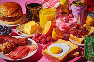 create colorful food pop art illustrations for restaurants