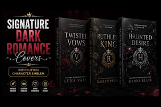 design a dark romance cover with a personalized crest