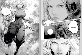 create superhero manga comic pages with dynamic action