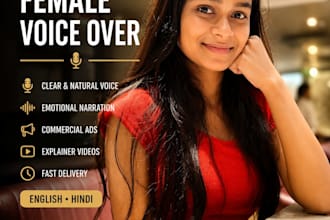record a clear and natural voice over in indian english