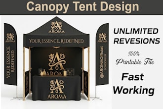 do canopy tent design, flag design, table cover design, back and side walls