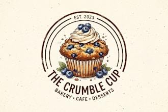 design a delicious muffin logo for bakery, cafe and dessert brand identity