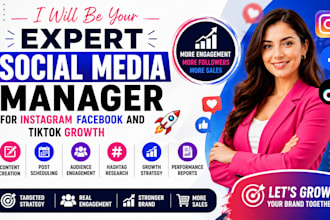 be your expert social medial manager for instagram facebook and tiktok growth