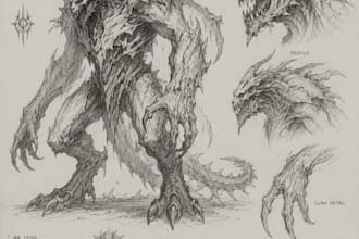 draw monster or fantasy creature in sketch illustration