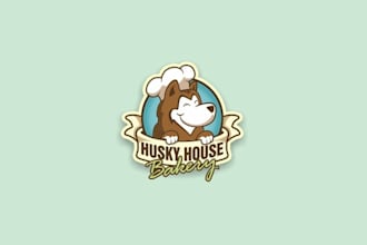 design cartoon vibrant husky house bakery logo