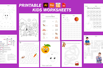 design printable kids worksheets for KDP and etsy