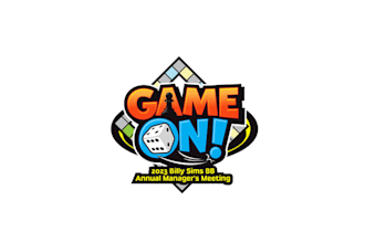 design greatest annual meeting logo with game dice board