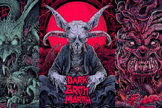 draw detailed dark art for metal band album cover and t shirt artwork