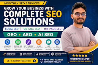 do monthly website local off page and on page , GEO, aeo,SEO backlinks ai