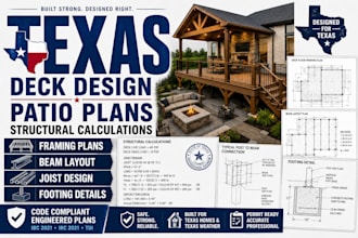 provide texas deck design, patio plans, structural calculations and framing plan