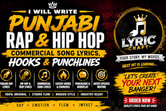 write punjabi rap hip hop commercial song lyrics hooks and punchlines