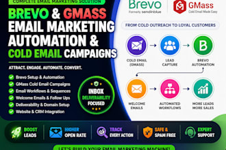 set up brevo email marketing, automation workflows and gmass cold email campaign