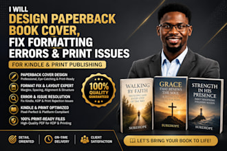 design paperback book cover, fix formatting errors, and print issues for kindle