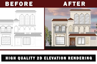 professional 2d elevation rendering in photosho
