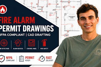 fire alarm permit drawings, nfpa fire alarm layout, fire cad drafting USA
