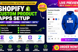 setup shopify custom product apps easify, globo, zakeke, customily and zepto