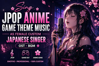 write sing jpop anime game theme music as female custom japanese singer ost bgm