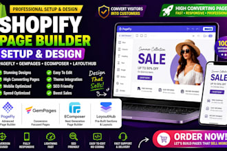 setup shopify page builder apps pagefly, gempages, ecomposer and layouthub