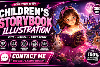 create children storybook illustrations with 300 dpi print ready files