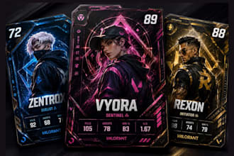 design premium custom futuristic sport trading cards, gaming cards, player cards