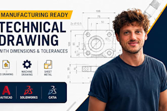 manufacturing ready technical drawing with dimensions tolerances cad service