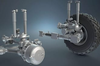 create realistic 3d automotive suspension, axle wheel system, chassis,drivetrain