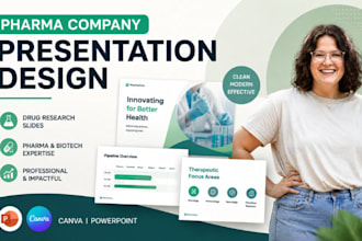 pharma company presentation design, drug research slides, canva powerpoint