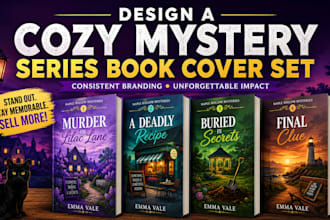 design a cozy mystery series book cover set with consistent branding