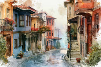 do an watercolor house portrait