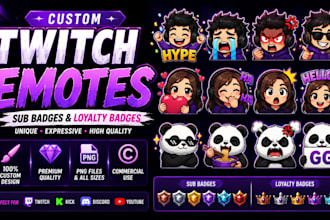 design twitch emote overlay sub badges and loyalty badges gaming emojis discord