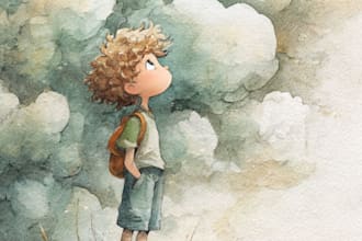 do watercolor illustration for children book, landscape, website