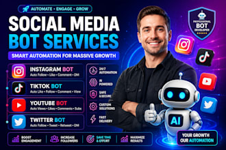 create social media bot, tiktok bot, twitter bot, instagram bot, youtube bot bot