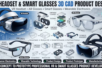 develop VR headset, ar glasses, smart glasses 3d cad design