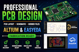 design pcb layout, circuit schematic, board, fabrication in altium and easyeda