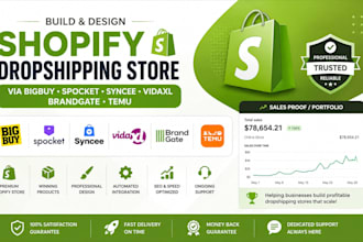 build shopify dropshipping store via bigbuy spocket syncee vidaxl brandgate temu