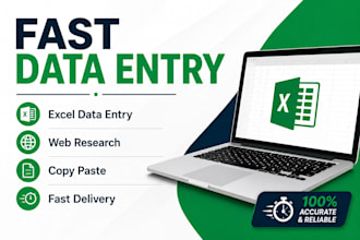 accurate data entry, web research, excel data entry and copy paste