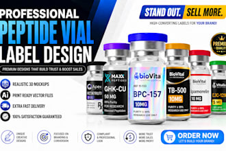 create peptide vial label, product label design, packaging design