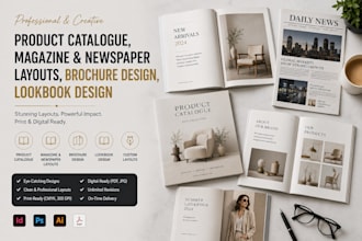 design magazine newspaper layout, brochure, look or cook book, product catalogue