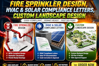 do fire sprinkler design, hvac and solar compliance letters, custom landscape