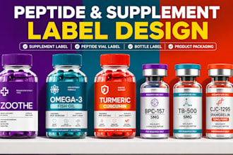 design peptide vial label, supliful supplement label,  and product label design