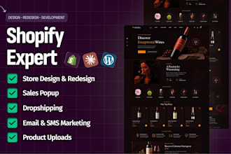 design a wine shopify store, bars website, premium design