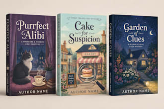 design an illustrated cozy mystery book cover for KDP